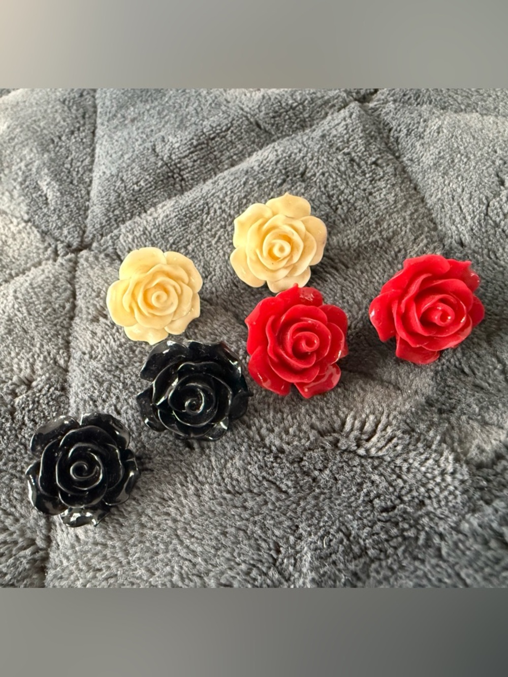 Claire's Floral Rose Stud Earrings Set - Red, Black, Cream